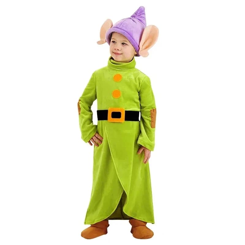 Translation： w;3'c\6,b' Dopey Cosplay Snow White and The Seven Dwarfs Boys Girls Bodysuit Hat Suit Halloween Costume Clothes