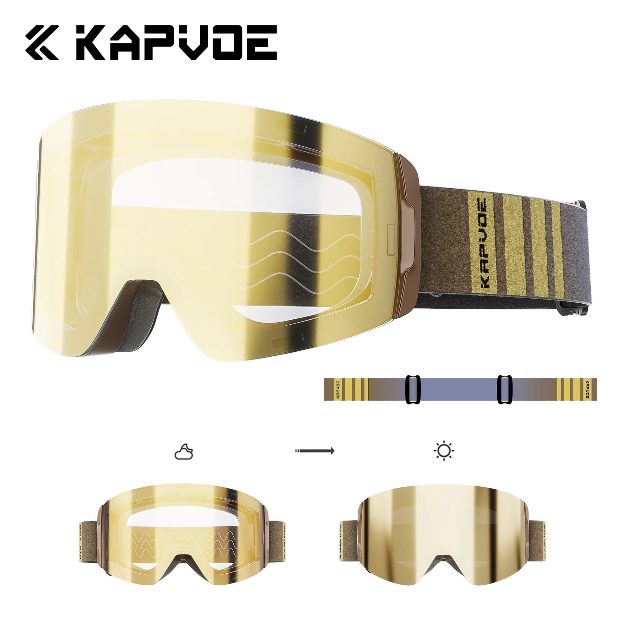 KAPVOE Occhiali da sci fotocromatici caldi Occhiali da sole Doppio magnete Assorbe strati UV400 Rivestimenti antiappannamento Motoslitta Sci Occhiali da sole