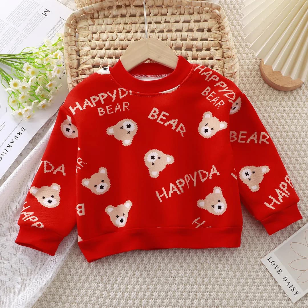 Felpa invernale per bambina da 0 a 6 anni addensata con stampa di orsi caldi top per bambina dolce pullover per ragazza di Capodanno