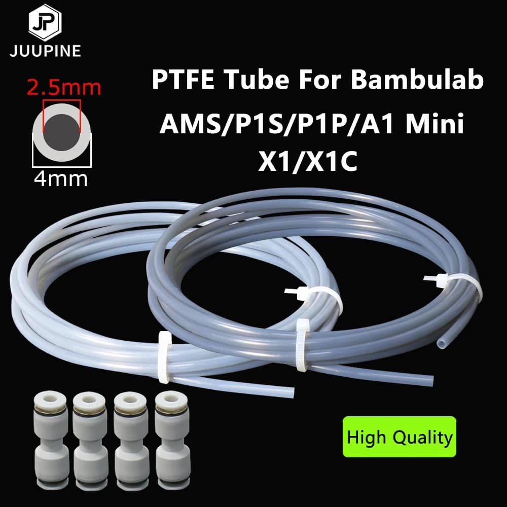 Tubo in PTFE per Stampanti 3D Bambu Lab P1S P1P AMS A1 Mini X1C, Connettore in Teflon Bianco e Grigio AMS LITE, 2,5mm e 4mm