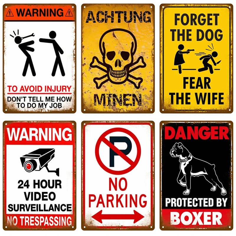 Vintage Metal Plate with House Wall Decoration Warnings, Room, Bar, Garage, Coffee, Club, Man Cave, Pub - Wall Posters