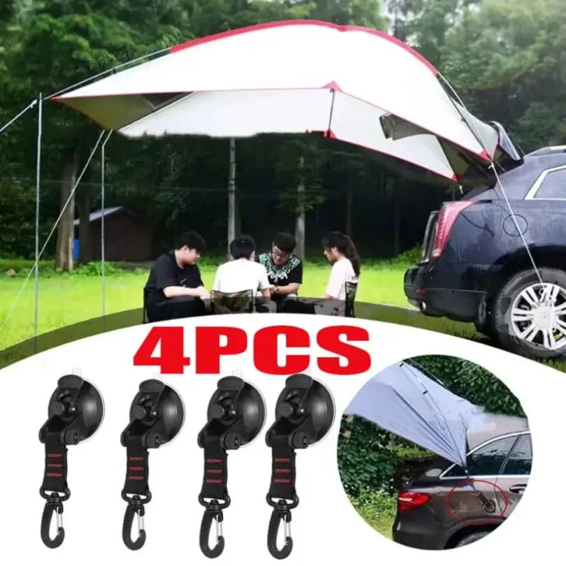 Gancio a ventosa girevole rosso, confezione da 4 tazze per finestre con ganci, robusti clip per tendalino per auto, accessori per camper e furgone