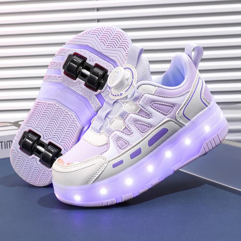 Four Wheeled Bright Gymnastics Shoes for Kids Wheel Skater Shoes with LED Light Black Kids led shoes Boys Girls Charge USB
