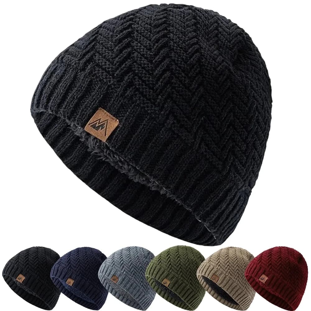 Unisex Winter Warm Hat Fashion Knitted Hats Peak Labal For Men Women Beanie Cap Plush Fur Lined Sports Outdoor Hats