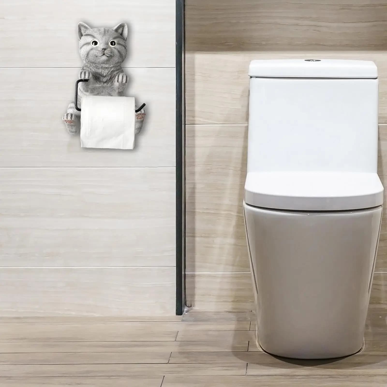 Portarotolo Decorativo per Carta Igienica a Forma di Gatto, Divertente Dispenser in Resina per Accessori da Bagno a Parete