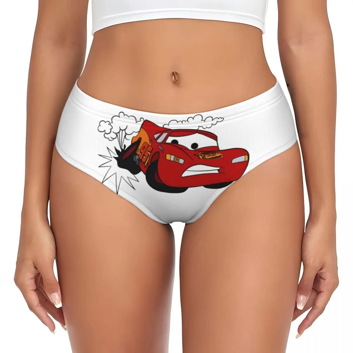 Personalized briefs with Cars cartoon characters, breathable women's underwear, Valentine's Day gift.