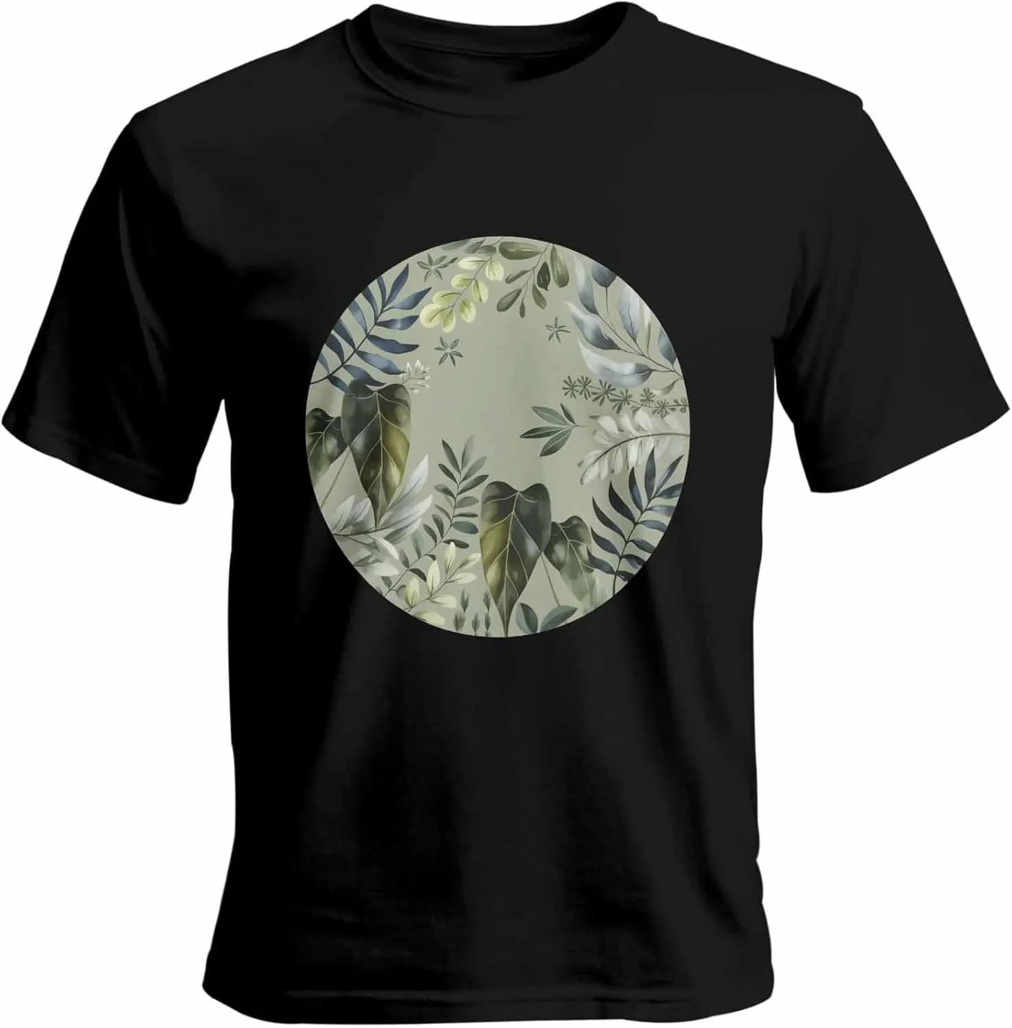 T-shirt da uomo, maglietta girocollo a maniche corte, camicia casual con foglie verdi ad acquerello, per uomo, S-3XL