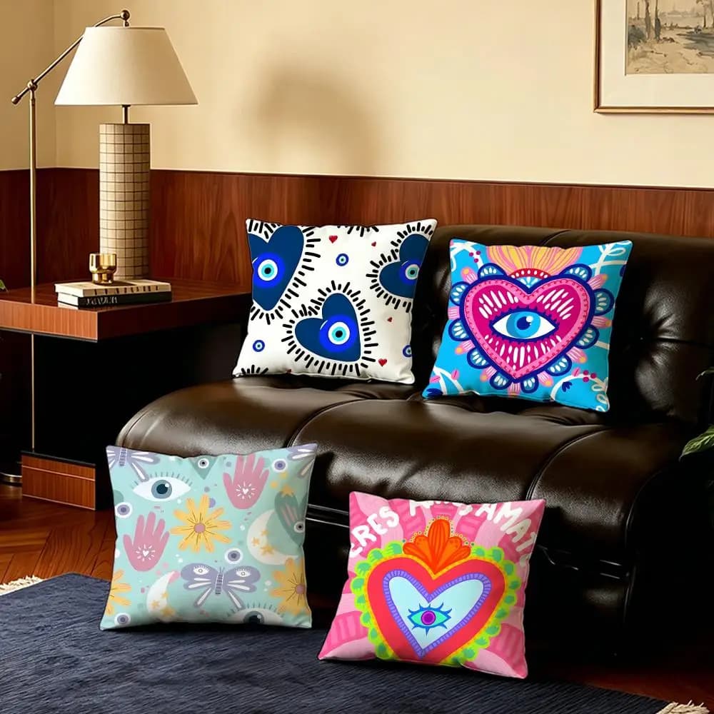 Art A-Abstract Eye Shapes Hand MoonS Cushion Cover 4Pcs Ultra Soft Short Plush Pillow Covers 40x40 45x45 Boho for Sofa Bedroom