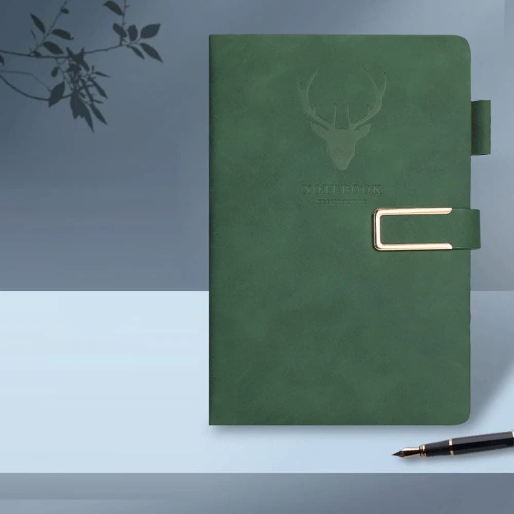 New PU Leather Magnetic Buckle Notebook Pen Holder Magnetic Buckle PU Leather Notebook Deer Pattern Lined Journal
