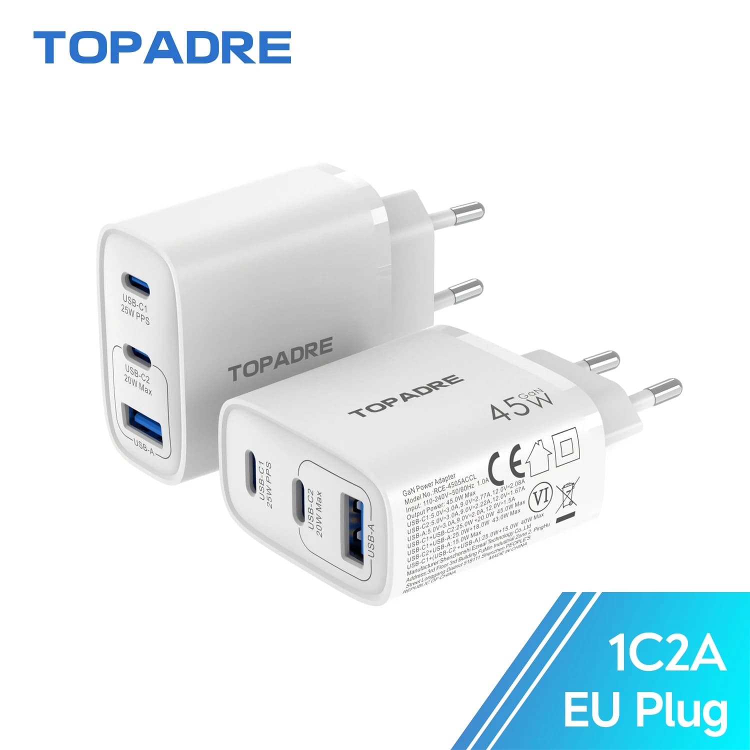 2 confezioni di caricabatterie USB 3in1 45W ricarica rapida QC 3.0 ricarica da parete per iPhone Samsung Xiaomi Mobile EU US AU plug adattatore da viaggio