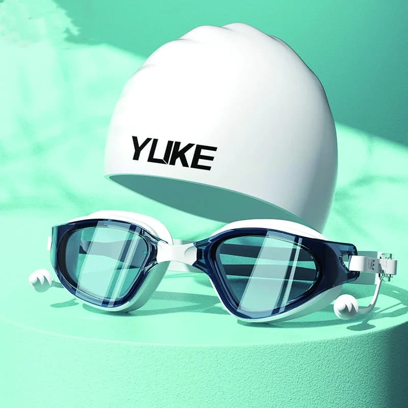 HD Anti-Fog Swimming Goggles Waterproof Large Frame Diving Glasses With Swim Cap Set For Men Women