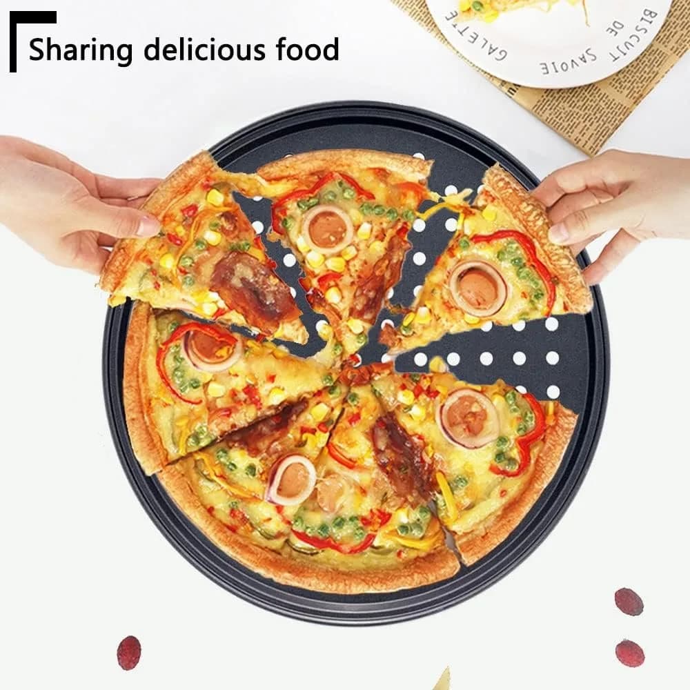 Teglia per Pizza Antiaderente in Acciaio al Carbonio, Rotonda con Fori per Pizza Croccante e Frizzante, Utensile da Cucina per Casa e Ristorante