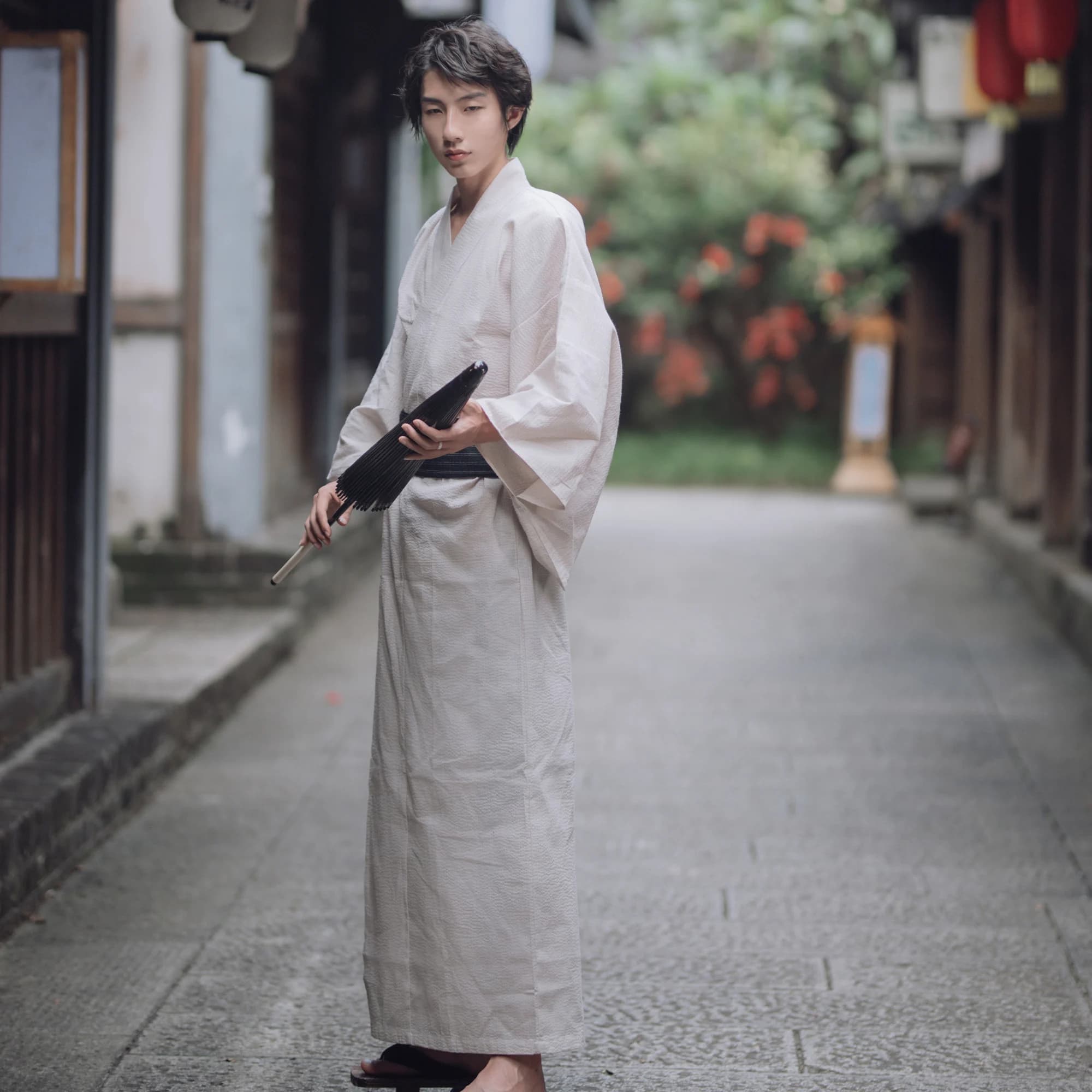 Kimono formale tradizionale giapponese da uomo Accappatoio in cotone stile lino traspirante Sudore fumante Sauna Abbigliamento Abito da samurai