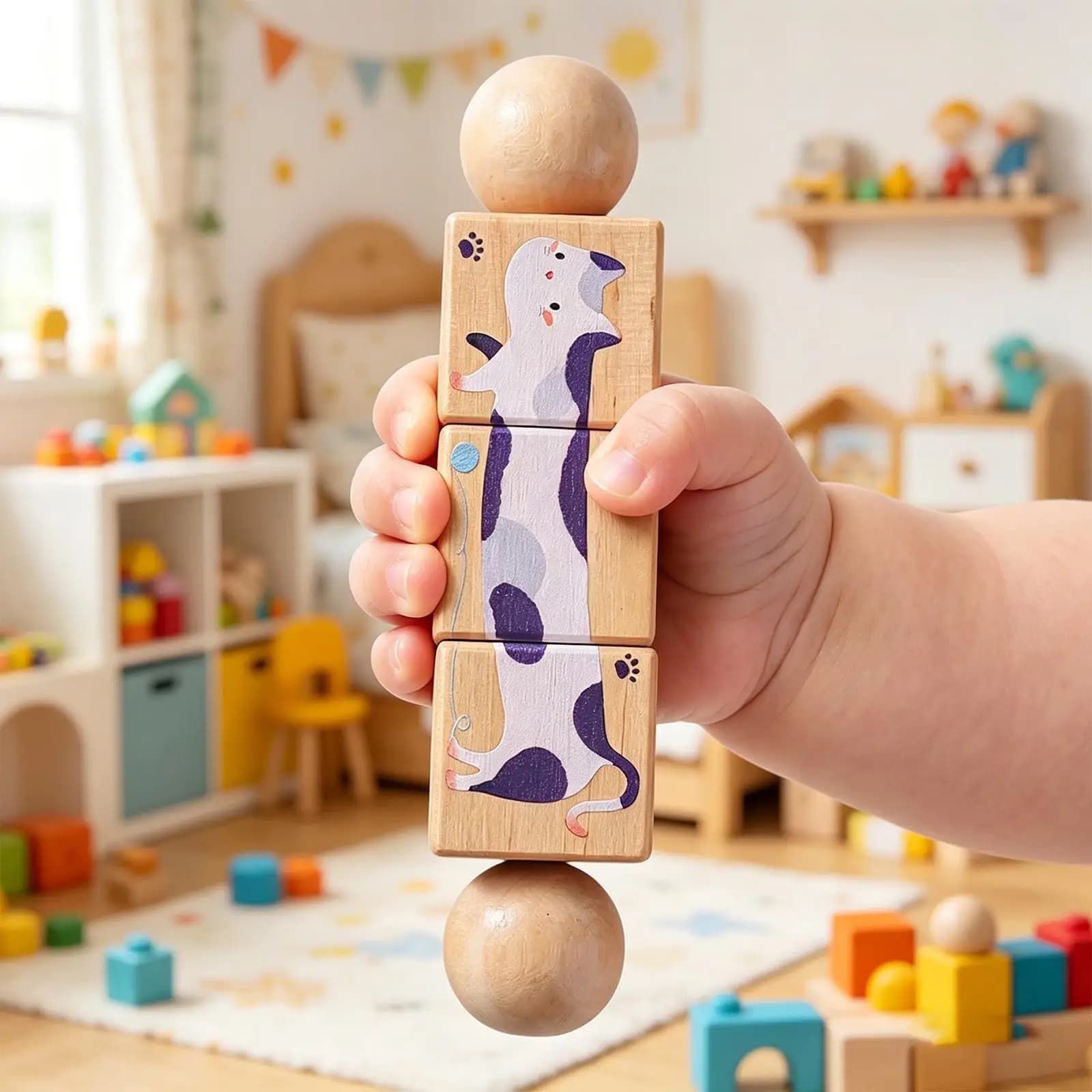 Gioco Rompicapo in Legno Girevole per Bambini e Bambine, Puzzle Rotante con Blocchi a Torsione