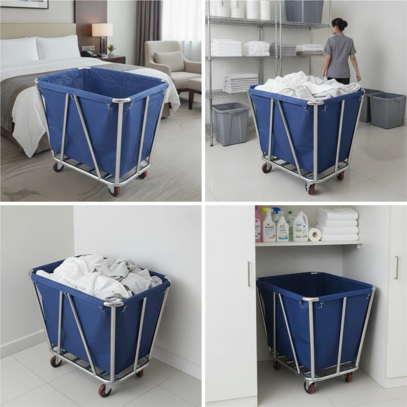 Linen Cart with Bag Commercial Laundry Cart with Bag Laundry Trolley with Wheels Wheeled Rolling for Housekeepers, Hotels