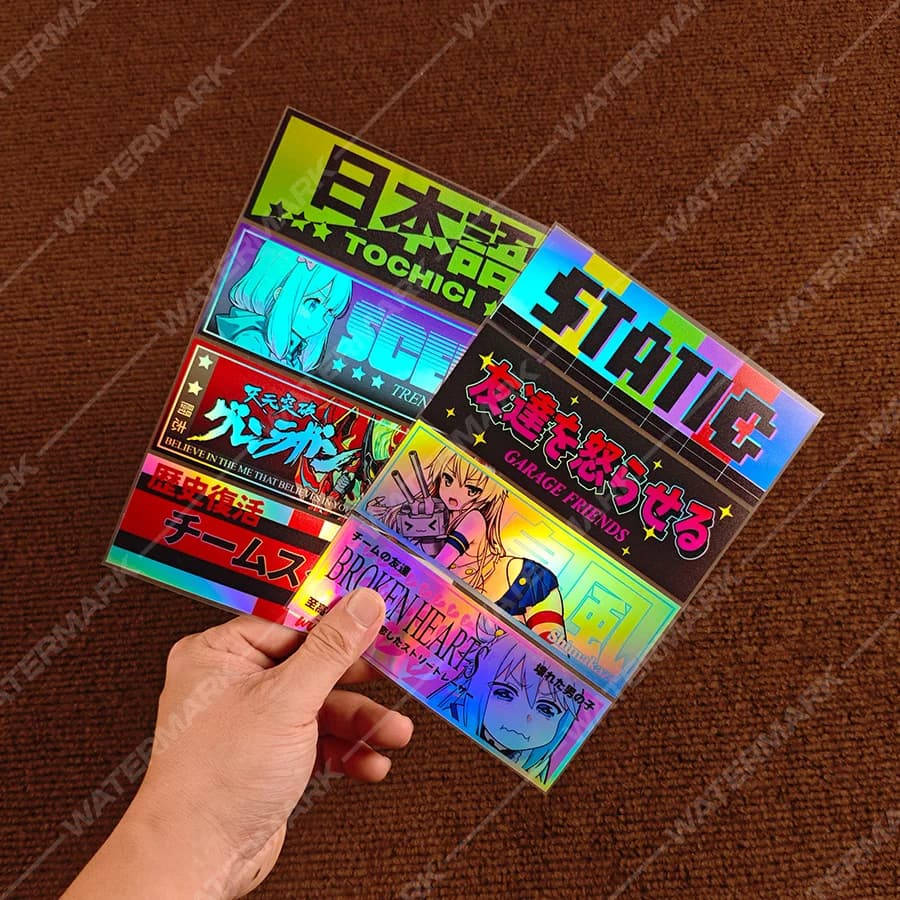 1 Set JDM Anime Holographic Sticker Combo Pack Japanese Drift Racing Vinyl Decal Universal for Scooter Bike Motorcycle Helmet