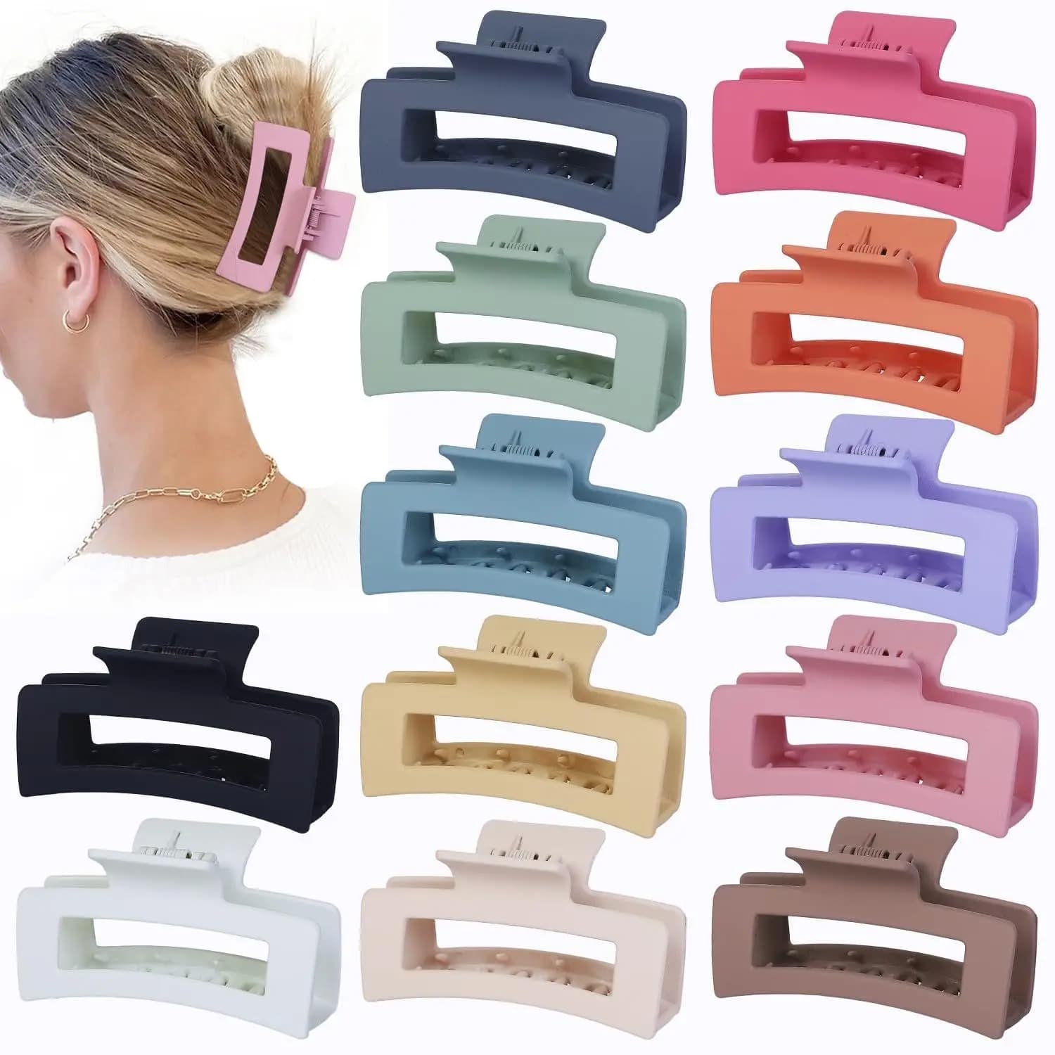 Set di 12 Fermagli per Capelli Medi, 3,5 Pollici, Colorati - Clip a Becco Quadrato per Capelli Spessi e Sottili, Confezione per Donne e Ragazze
