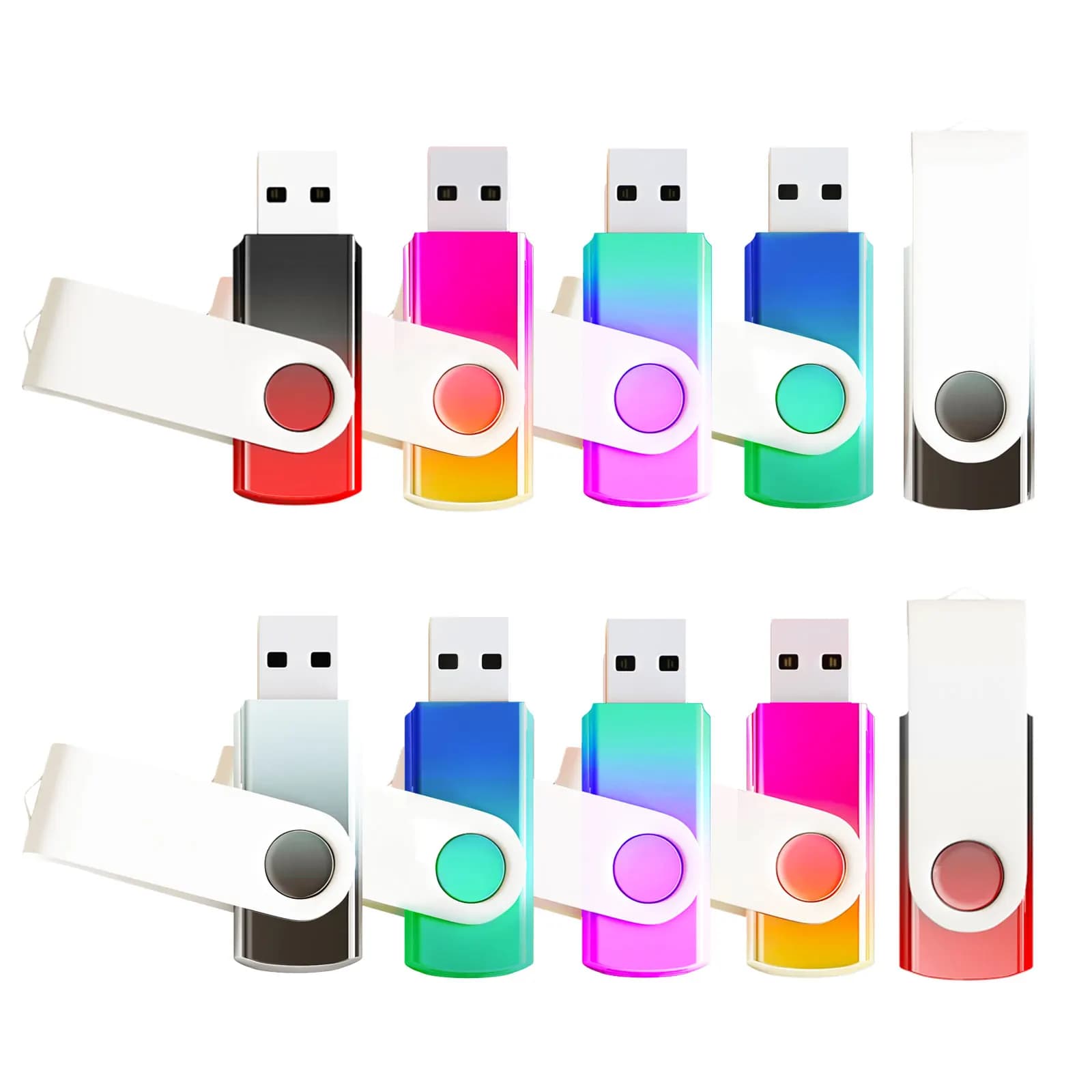 Confezione da 10 Chiavette USB da 4GB, 32GB, 128MB, Colore Sfumato, USB 2.0, Design Girevole, per Archiviazione Dati