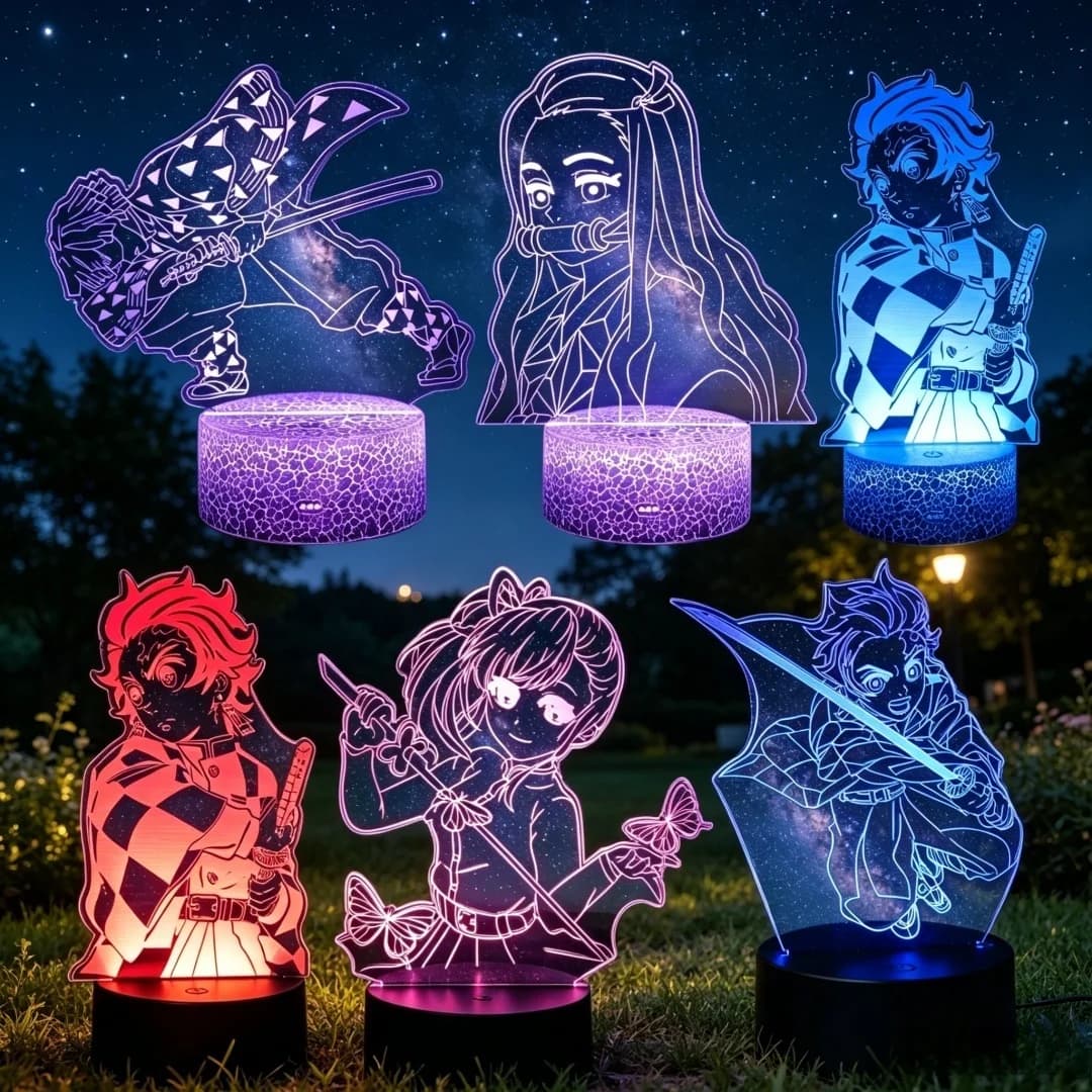 Anime Demon Slayer 3D Illusion Lamp Tanjiro Nezuko Kamado LED Night Light Bedroom Decor Gift for Demon Slayer Fans