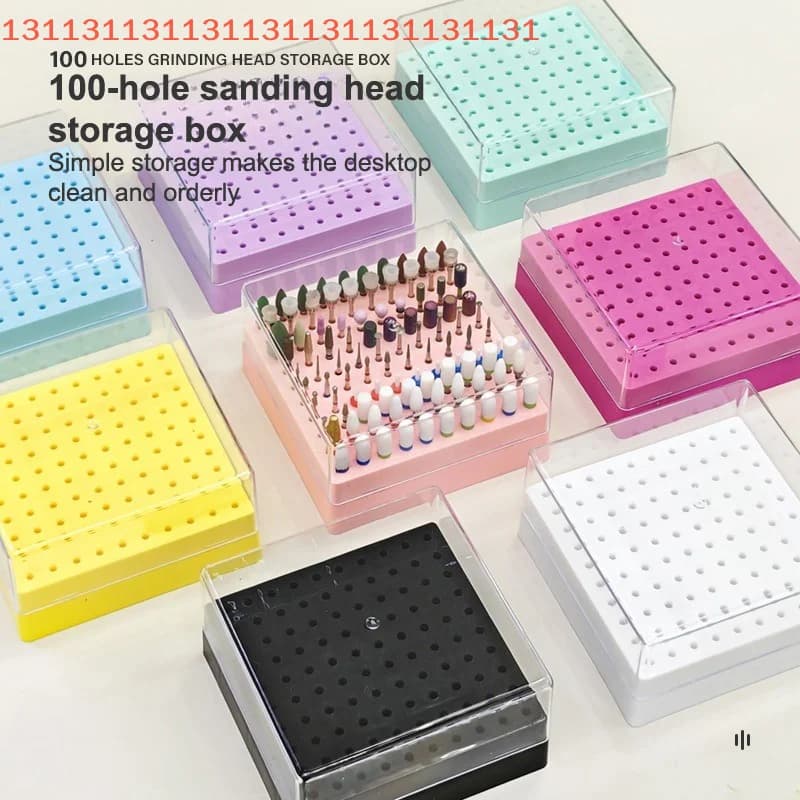 100 holes nail cutter tips box, polishing and grinding tips display, plastic organizer for nail cutter tips, nail support
