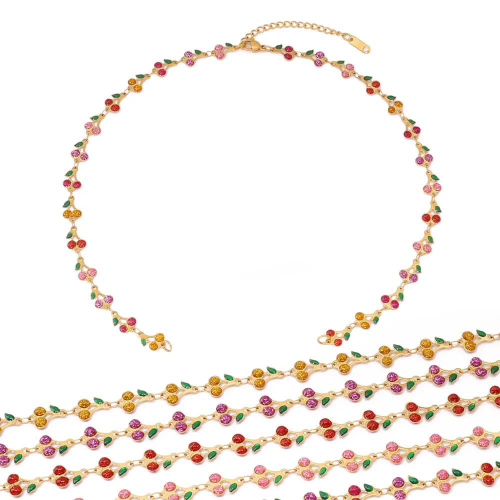 1pcs Stainless Steel 18K Gold Plating Enamel Cherry Necklace Base Findings For DIY Jewelry Necklace Making Supplies Accessories