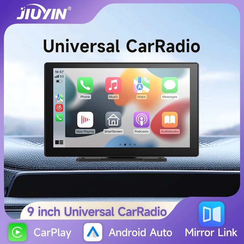 Lettore video multimediale per autoradio portatile da 9 pollici Wireless CarPlay Android Auto IPS Touch Screen Ingresso AUX Bluetooth MirrorLink