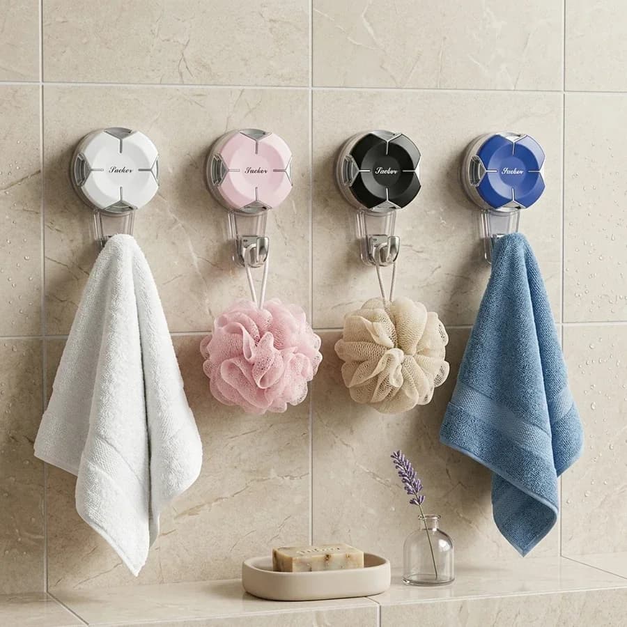 Gancio a ventosa senza fori, gancio portaoggetti in plastica colorata, mobile e riutilizzabile, accessori per la casa