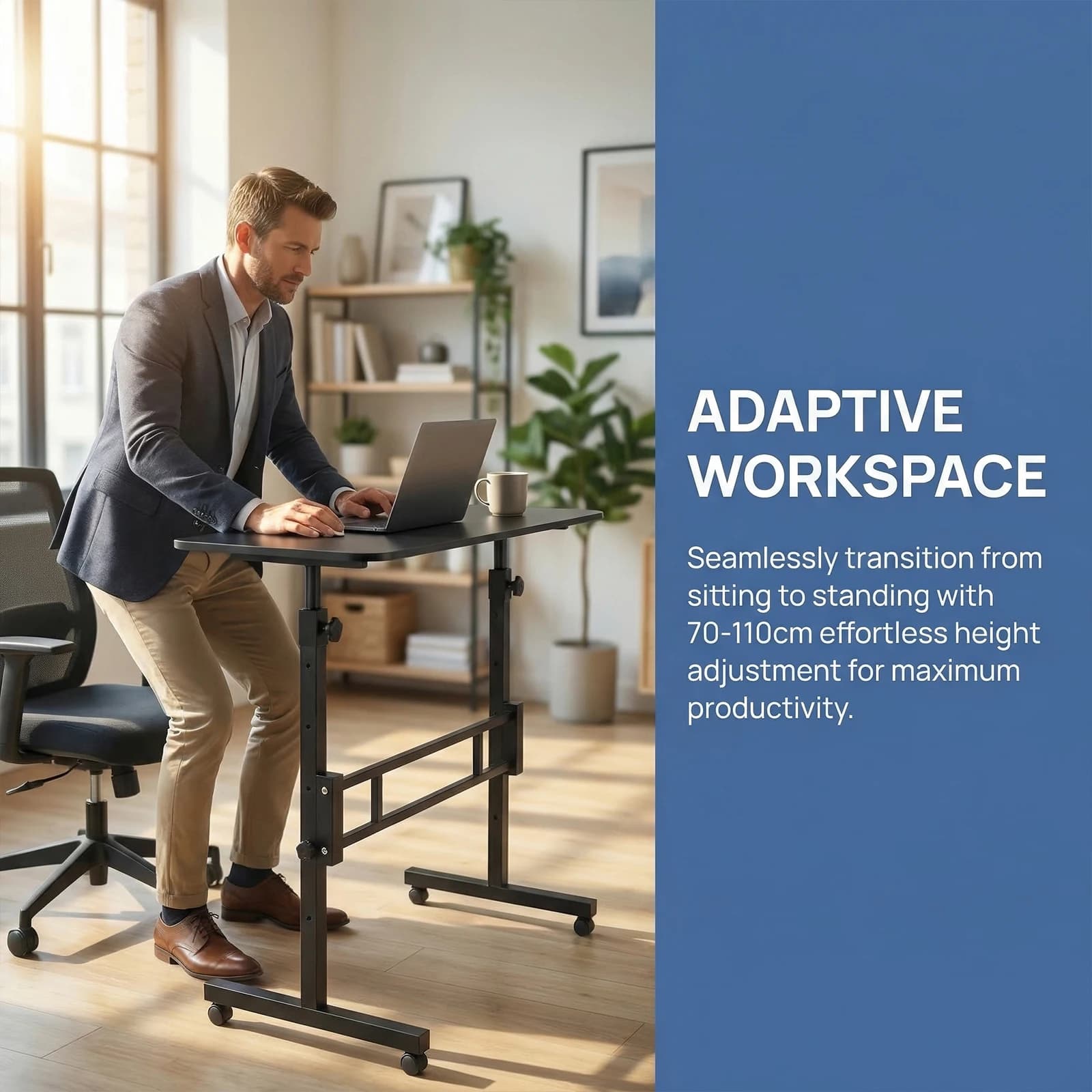 Scrivania Portatile Regolabile in Altezza con Ruote, Scrivania Ergonomica per Computer e Laptop per Casa e Ufficio