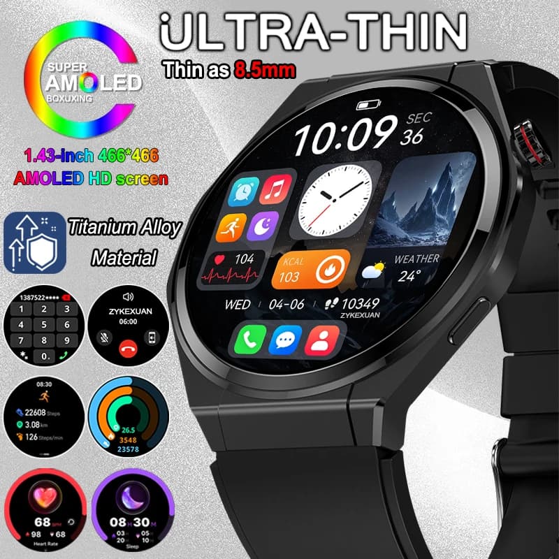 Nuovo Smartwatch Sportivo Ultra Sottile 2026 per Uomo e Donna, Display AMOLED Always-On, Monitoraggio Frequenza Cardiaca, Impermeabile IP68, GPS, Chiamate Bluetooth