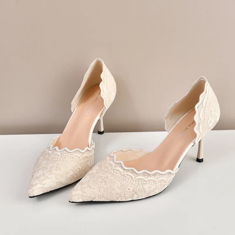 Lace Pointed Toe High Heels Women 2026 New Beautiful Stiletto French Hollow Single Shoes
