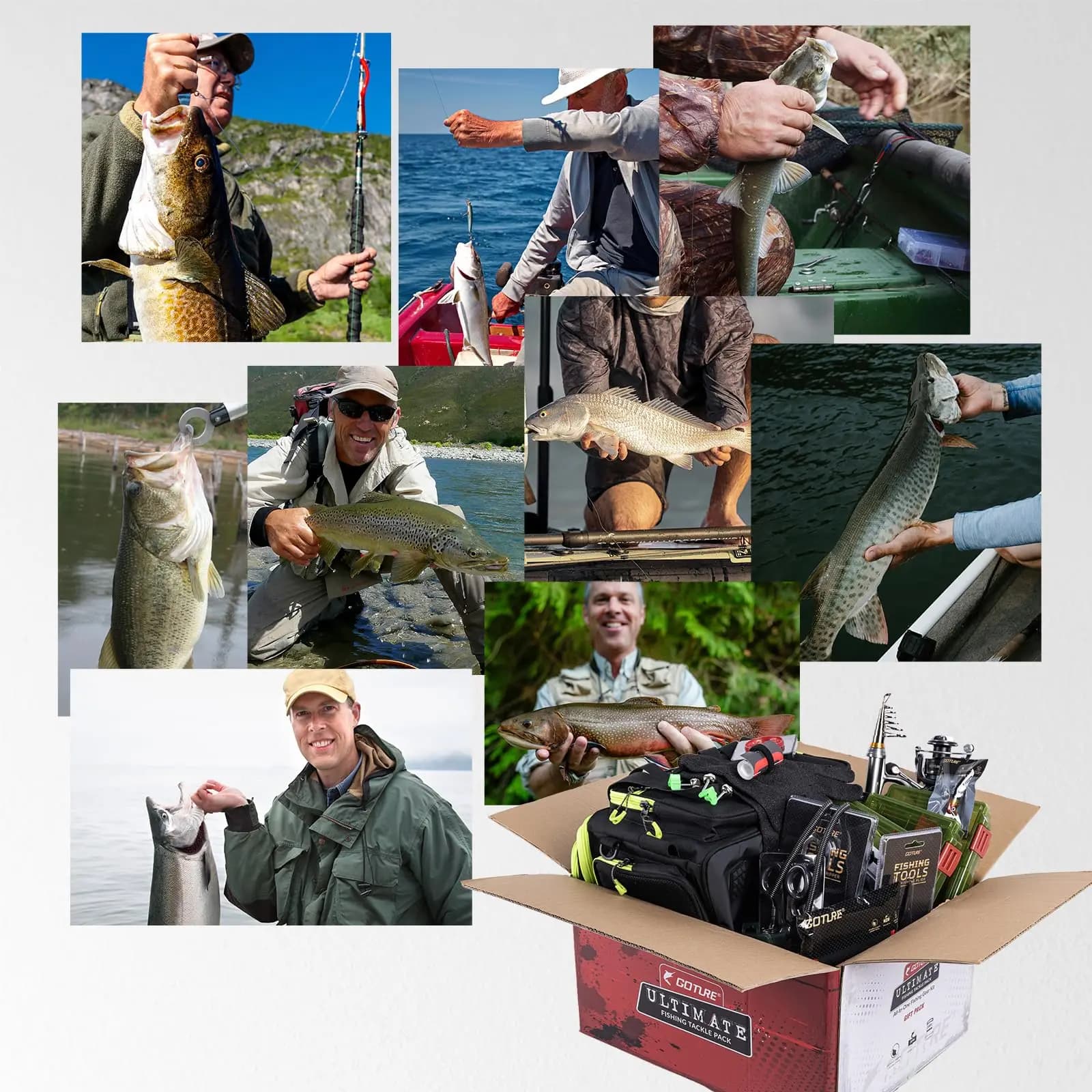 Goture Full Fishing Tackle Kit Telescopic Rod Spinning Reel Tackle Box Lures Leader Storage Bag Fish Tool Portable Angling Gear