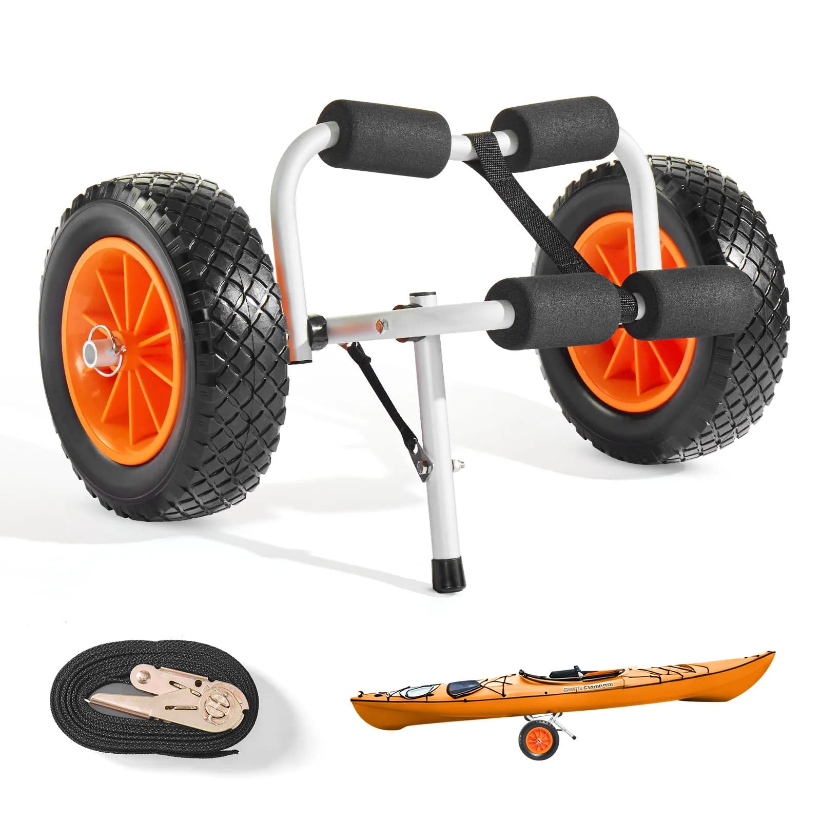 Carrello per Kayak Pieghevole SucceBuy da 90 kg con Ruote Solide da 10 Pollici, Carrello per Paddle Board per Trasporto di Canoe e Materassini Galleggianti
