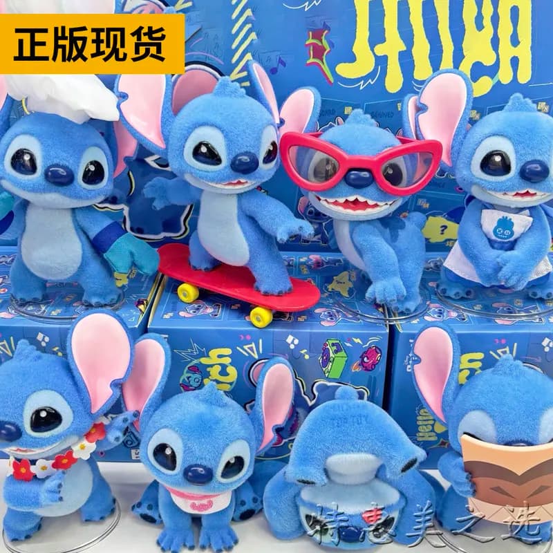 Disney Hello Series - Blind Box Autentico di Stitch Floccato, Bambola da Collezione, Decorazione da Scrivania per i Fan di Stitch e Bambini