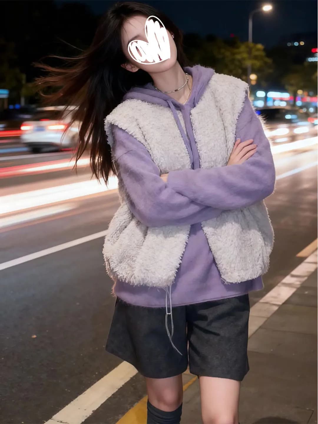Set Tre Pezzi Stile Coreano: Gilet in Peluche, Felpa con Cappuccio e Pantaloncini Casual, Moda Femminile Autunno-Inverno