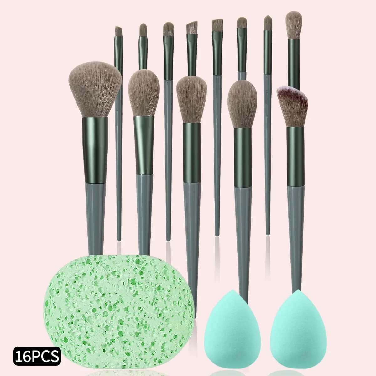 Set di pennelli per trucco professionali da 16 pezzi con spugne per il trucco e spugna detergente, pennello per trucco multifunzionale