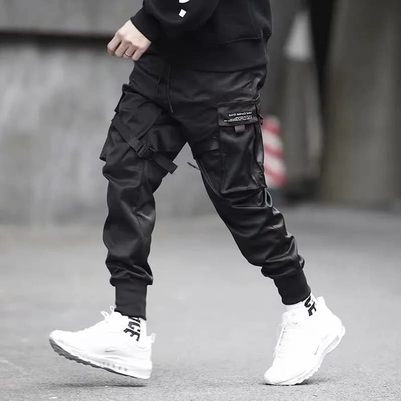 2026 Men's Multi Pocket Bandage Tactical Technical Clothing Work Pants Men's Harajuku Punk Hip Hop Running Pants Casual Street W