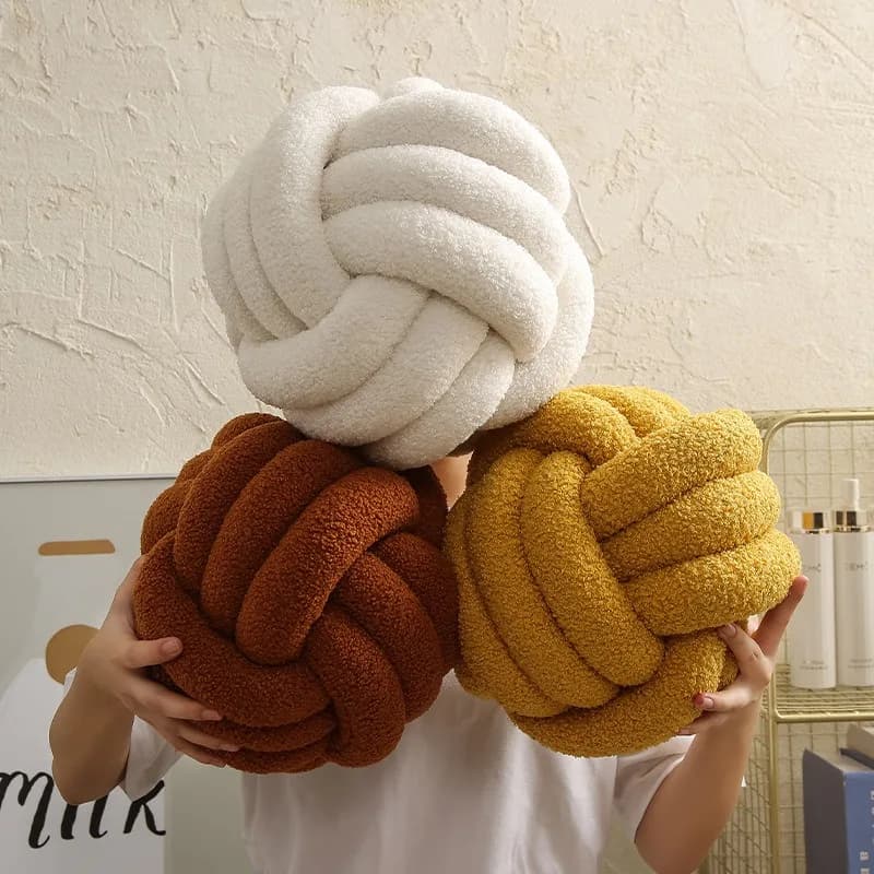 Cuscino a Sfera Annodato a Mano in Lana di Agnello Ricciolata, Cuscino Decorativo per Soggiorno, Divano, Letto, Testiera, Arredamento Casa