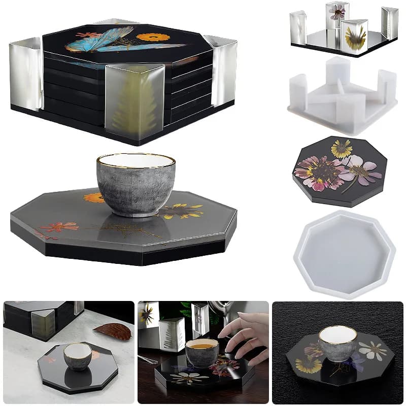 Sottobicchiere in Silicone scatola di immagazzinaggio stampo rotondo quadrato ottagonale sottobicchiere vassoio che fa combinazione sottobicchiere in gesso stampi in resina epossidica
