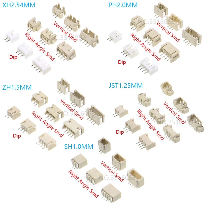 10PCS 1.0 1.25 1.5 2.0 2.54 SH/JST/ZH/PH/XH 1.25MM 2.0MM 2.54MM Male Pin Header Socket Dip/Right Angle SMD 2/3/4/5/6/7/8/9/P Pin