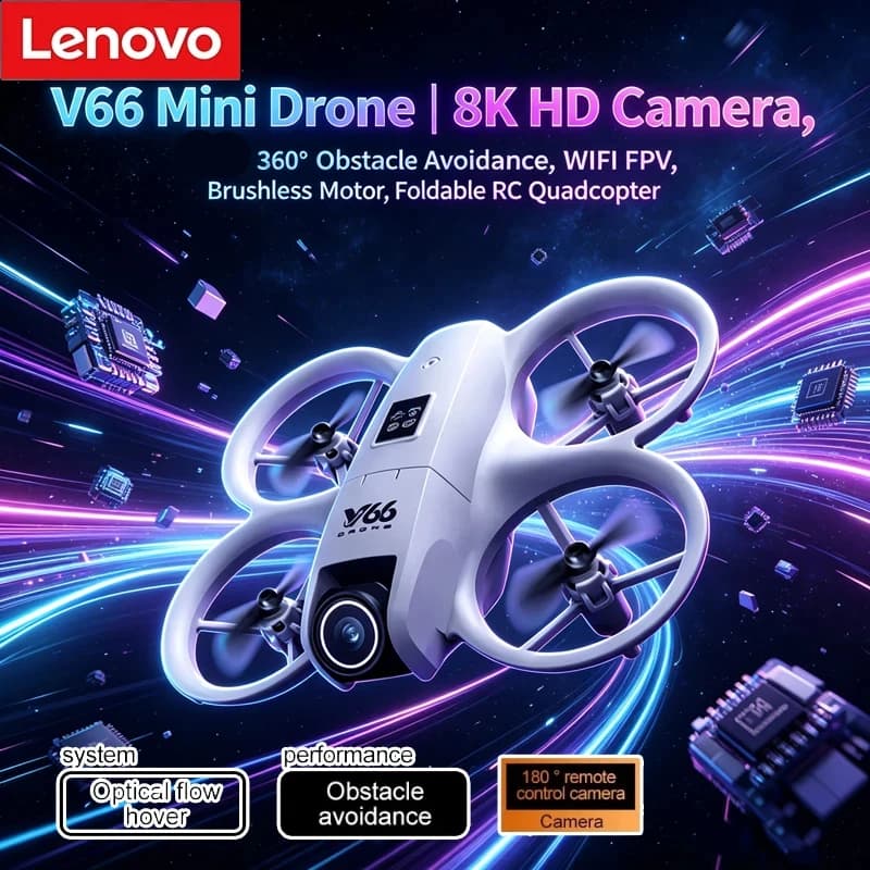 Mini Drone Lenovo V66 | Elicottero e Quadricottero RC Tascabile con Telecamera 4K HD, WiFi FPV, Evitamento Ostacoli