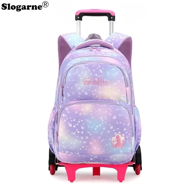 Zaino Trolley Nuovo di Zecca per Studenti, Borsa Scolastica Ortopedica Impermeabile con Ruote per Bambini, Zaino per Scuola Elementare per Ragazze