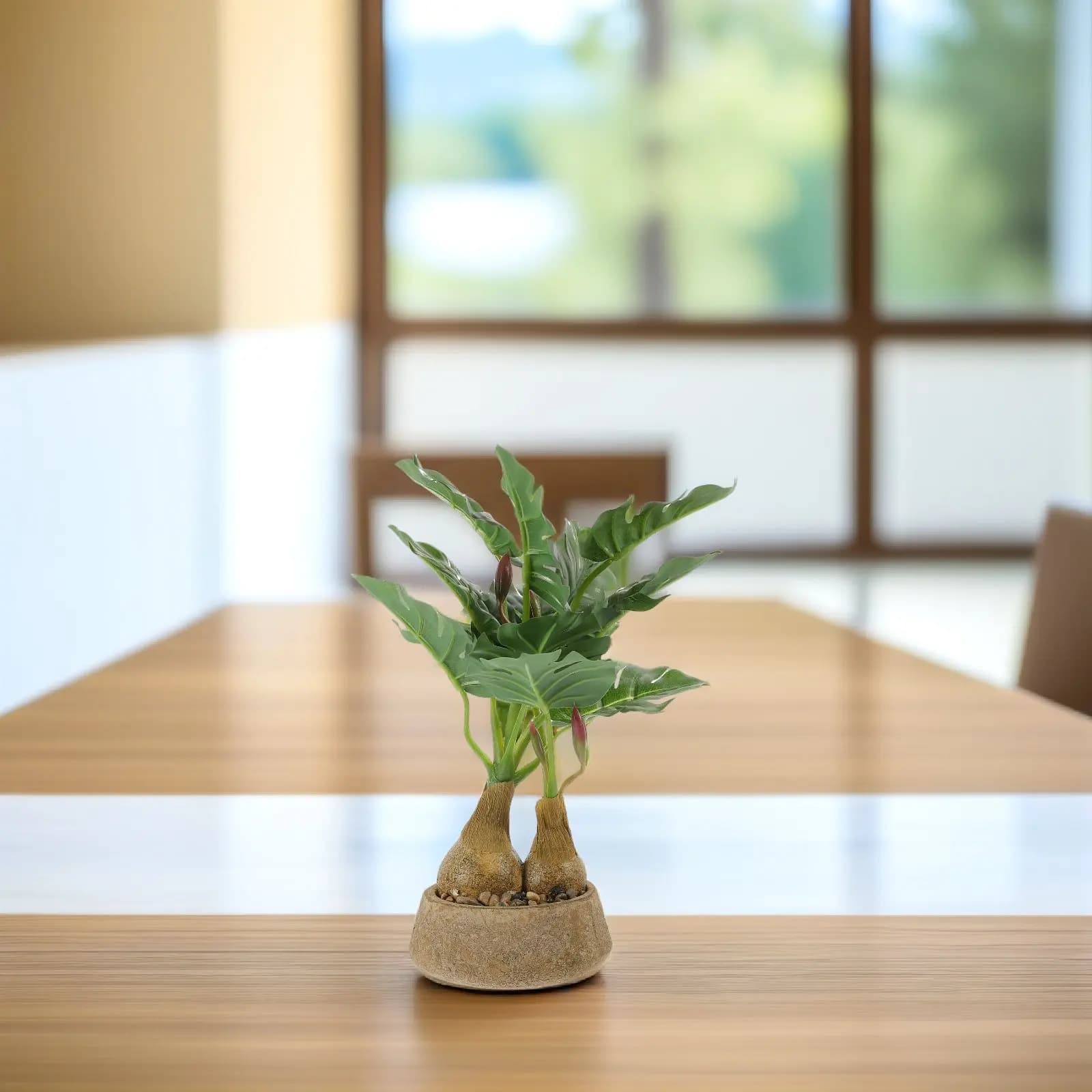 Piccolo Bonsai Artificiale di Monstera, Pianta in Vaso con Foglie Finte Realistiche, Decorazione per Casa, Ufficio, Tavolo e Scaffali