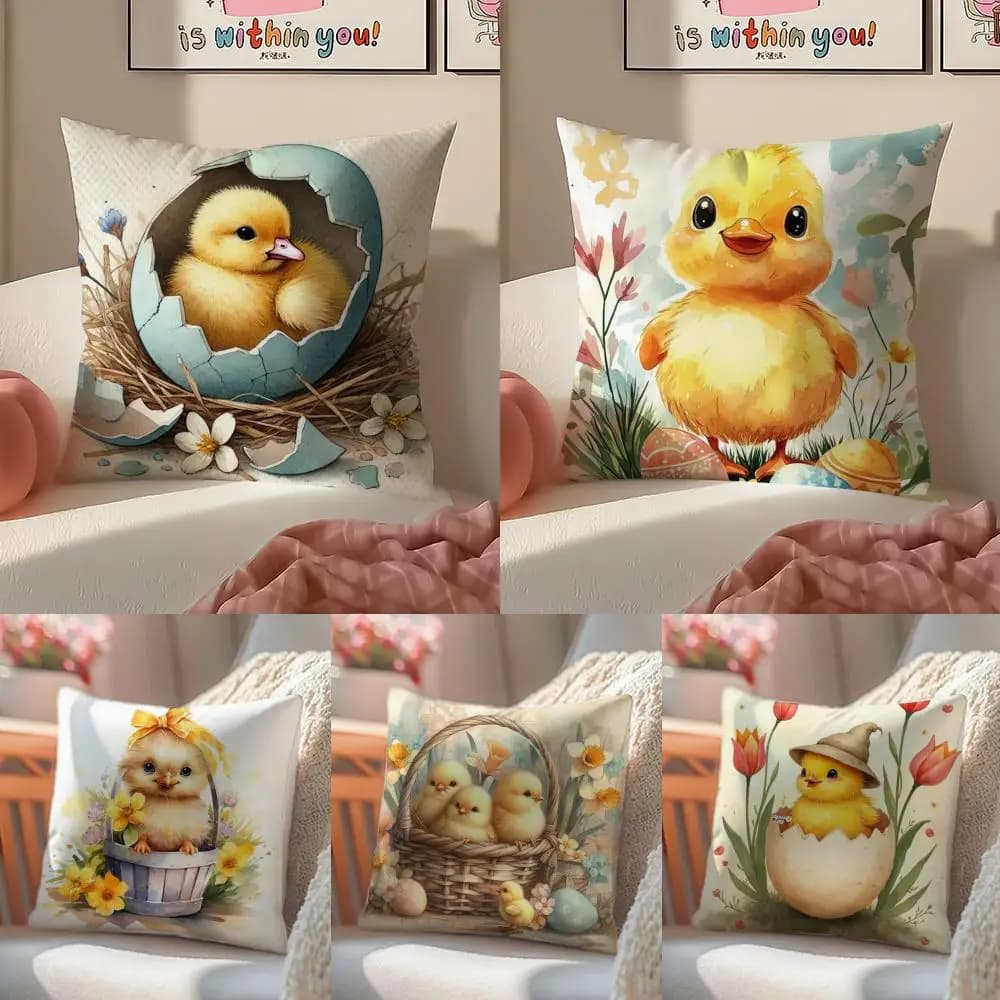 1PC Federa per cuscino a forma di pulcino pasquale, morbida in peluche, stampata su entrambi i lati, per divano, decorazione estiva per la casa, idea regalo
