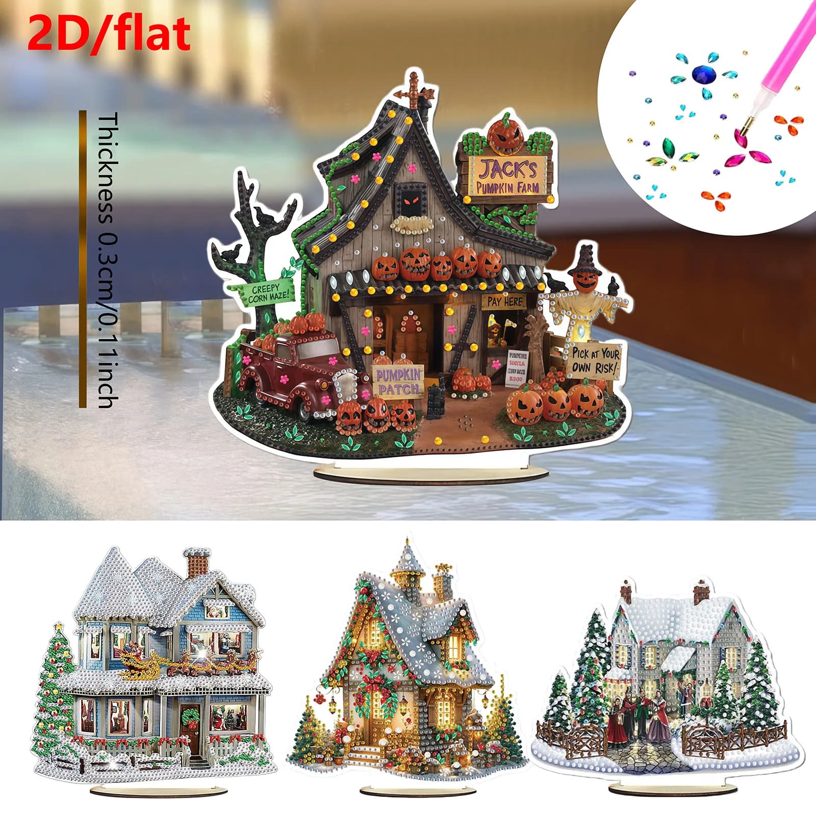2D/Flat 1 Piece Diamond Painting Set Decoration Christmas Pattern Wooden Material Desk Decoration Decoration, Christmas Gift