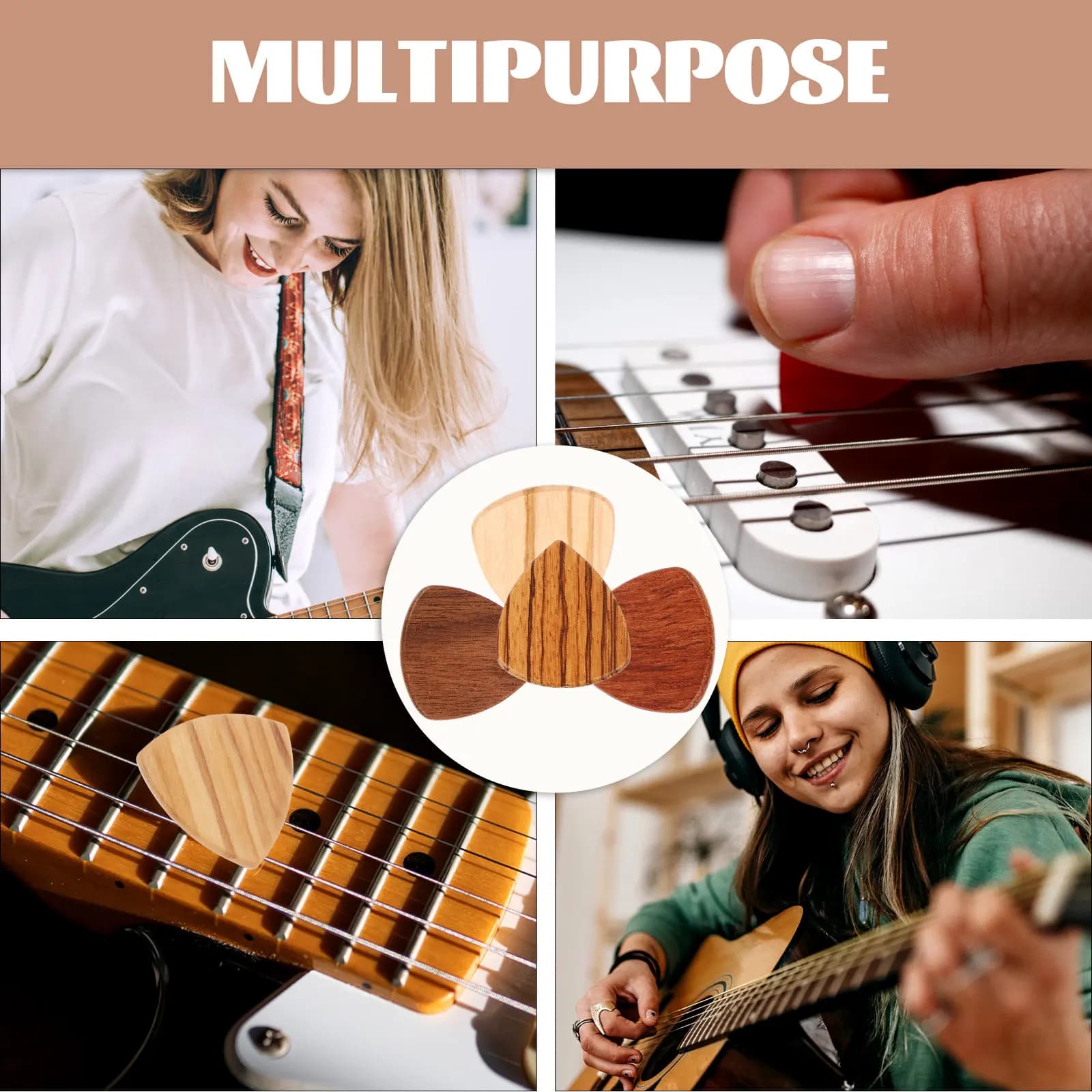 Set di 4 Plettri in Legno per Chitarra, Piccoli e Portatili, Accessori Professionali per Chitarra Acustica ed Elettrica, Protezione per le Dita