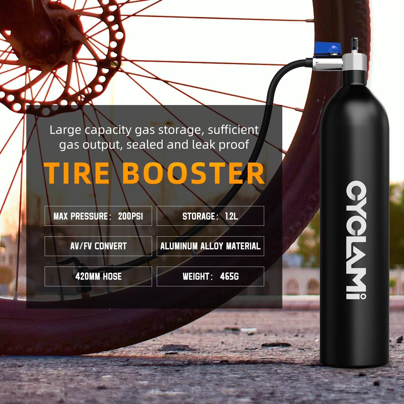 CYCLAMI Pompa Tubeless in Lega di Alluminio Gonfiatore per Pneumatici Bottiglia di Booster Aria per Pneumatici con Valvola Cilindro del Gas per Bici Tubeless 29 "Pneumatico