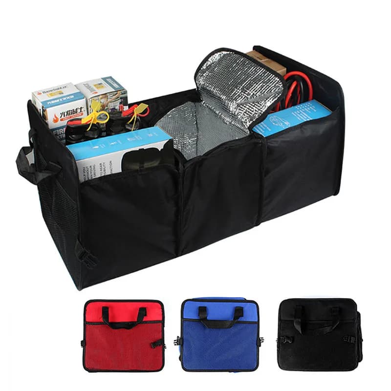 Organizzatore per bagagliaio per auto Cestino portaoggetti pieghevole con dispositivo di raffreddamento e scomparti multipli Organizzatore portatile in tessuto per auto camion SUV
