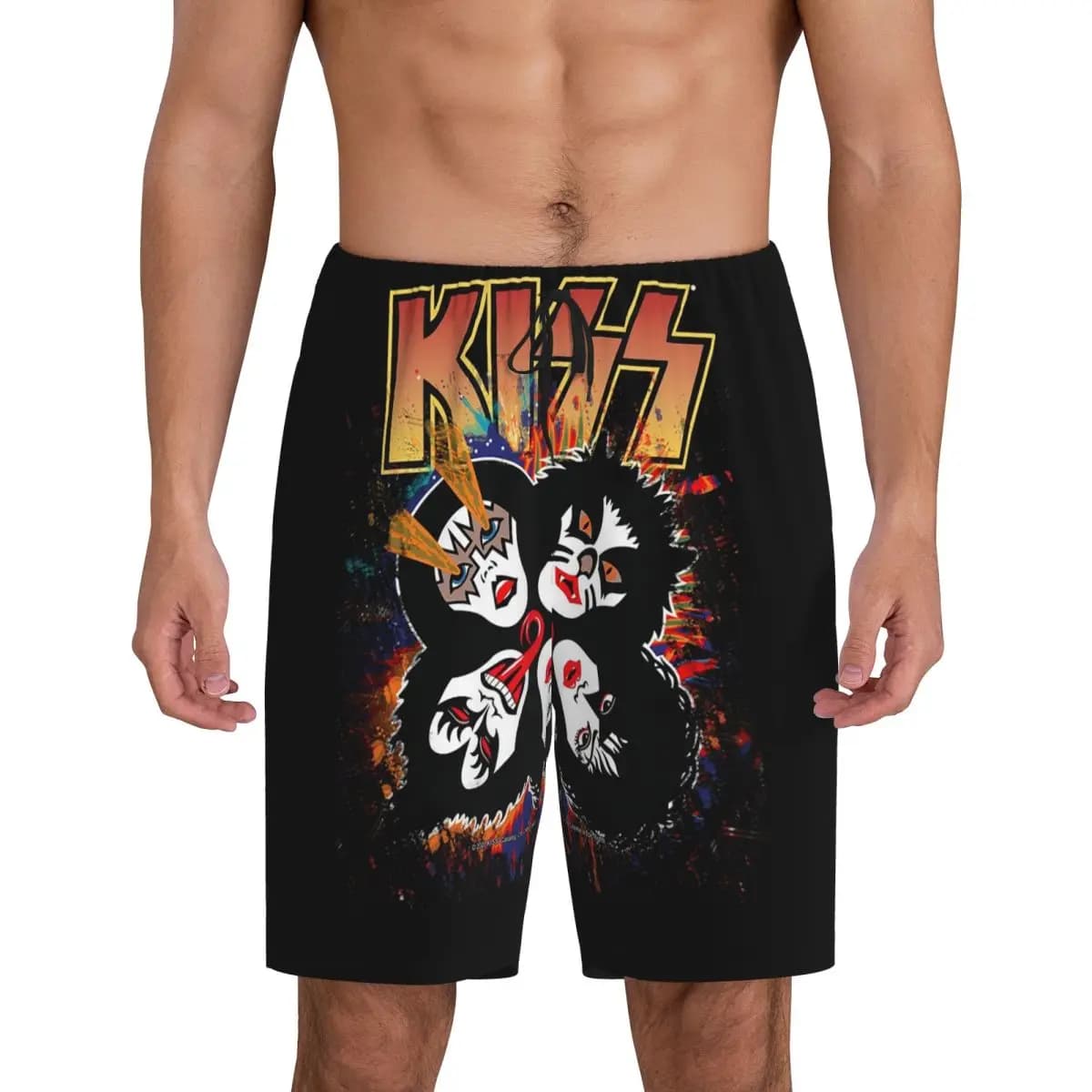 Pantaloncini da pigiama corti personalizzati KISS The Band - Rock And Roll Over Splash Logo, pantaloncini da notte da uomo, pantaloncini da casa, pantaloncini da dormire