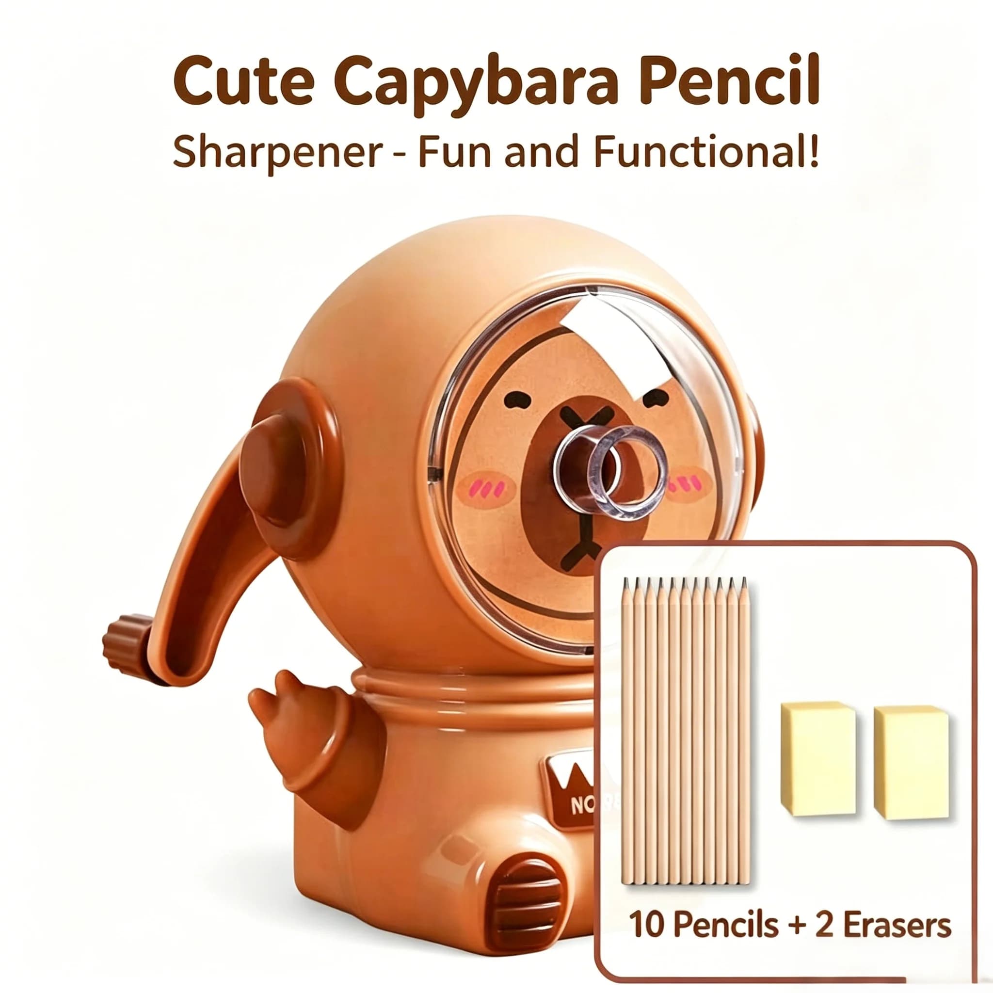 Cute Cartoon Manual Hand Crank Pencil Sharpener for Kids, Back to School Supplies Kit with Bonus 10 Pencils & 2 Erasers