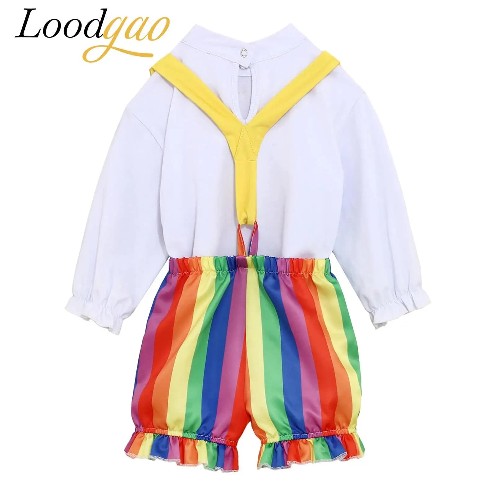 Costume da Clown per Bambini e Bambine, Abbigliamento per Giochi di Ruolo, Vestito da Circo con Pantaloncini con Bretelle Colorate